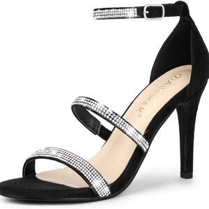 Women's Rhinestone Ankle Strap Stiletto High Heel Sandals Faux Suede 9